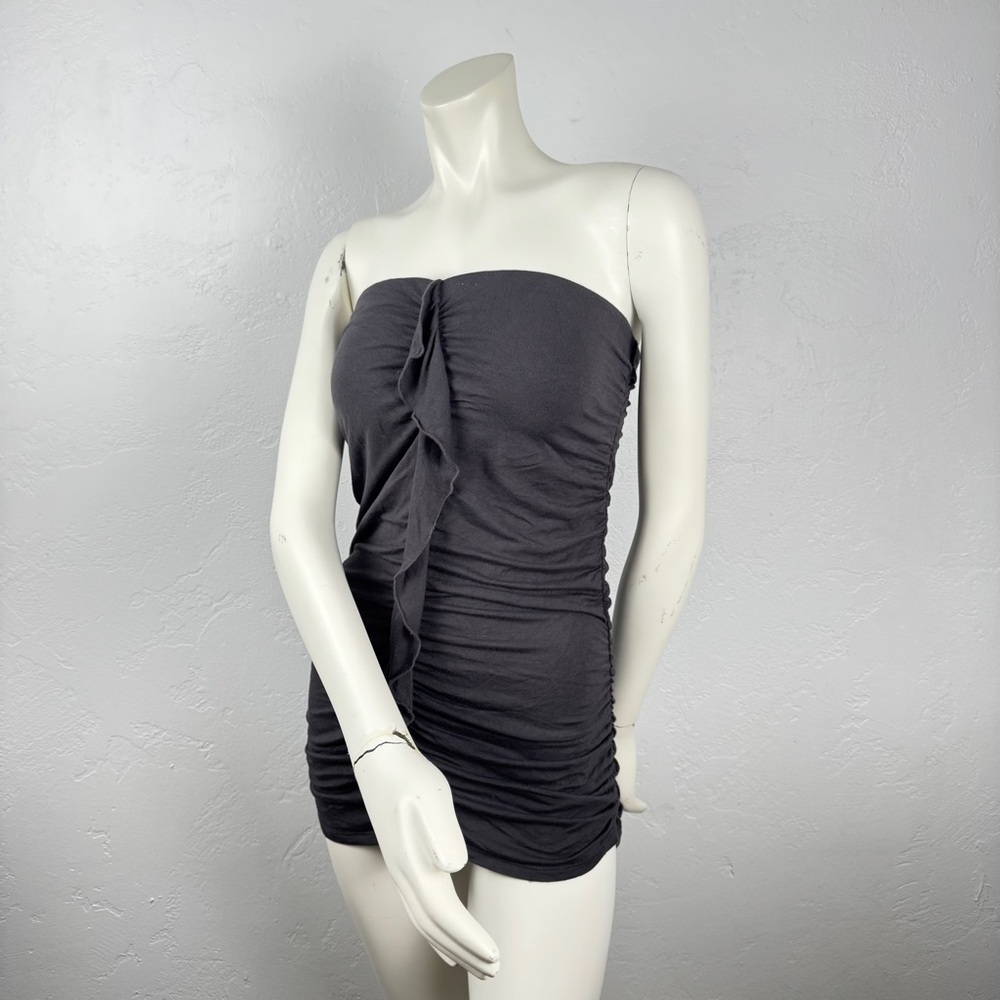 Express Y2K 09’ Gray Tube Top Ruffled Ruched Strapless Size Medium Grunge y2k